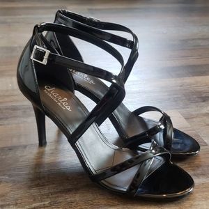 Charles David black Patten leather sandals size 8